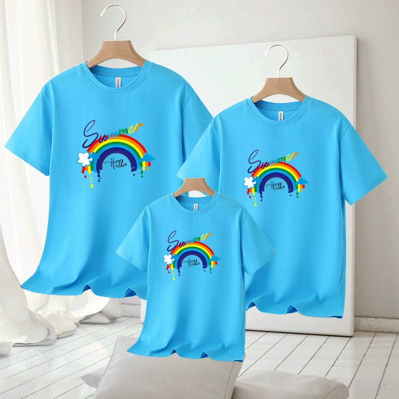 Новая родительская футболка из хлопка Creative Rainbow с принтом семьи из трех фото одежды поколение волос