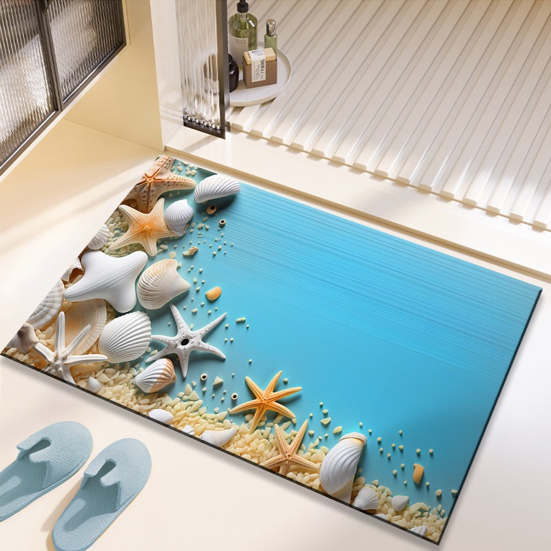 夏日海洋沙滩硅藻泥浴室吸水地垫卫生间速干垫防滑入户门地垫跨境