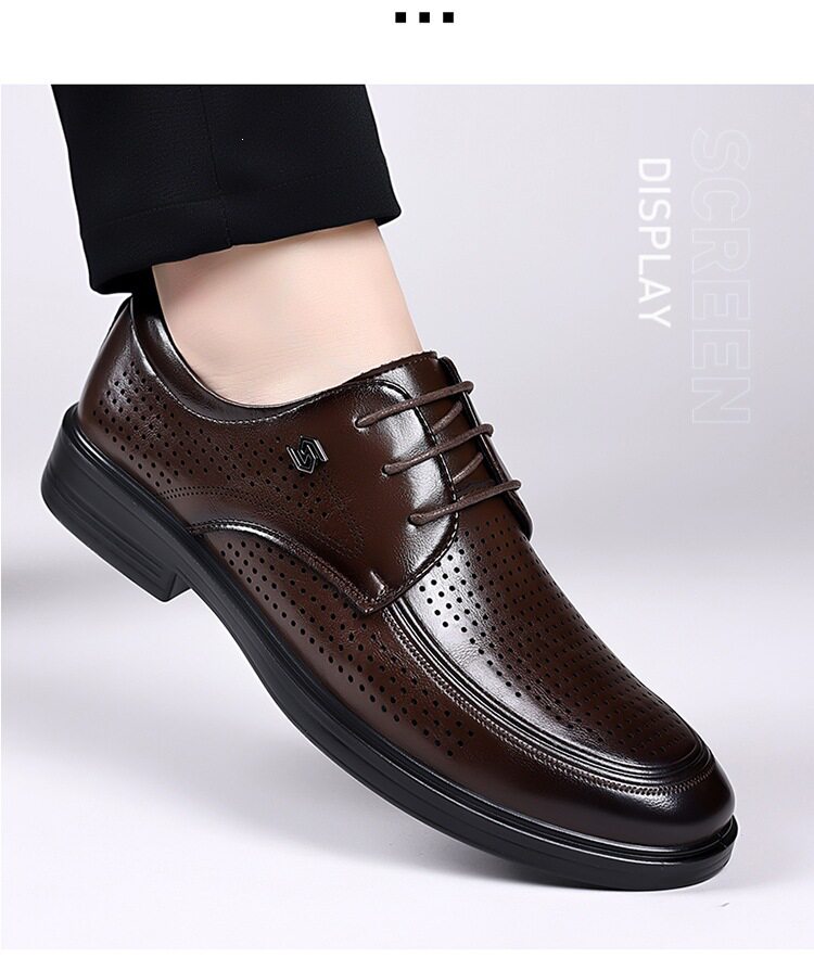 Giày sandal da nam mùa hè buộc dây, đế cao 2 cm, thoáng khí kiểu công sở — Màu nâu, màu đen chi tiết 21
