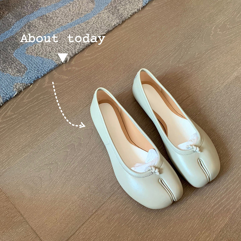 Sheepskin Version~Genuine Leather Pig's Hoof Shoes, Split-Toe Shoes for Women, Flat-Soled Loafers, Slip-On Shallow Ballet Flats