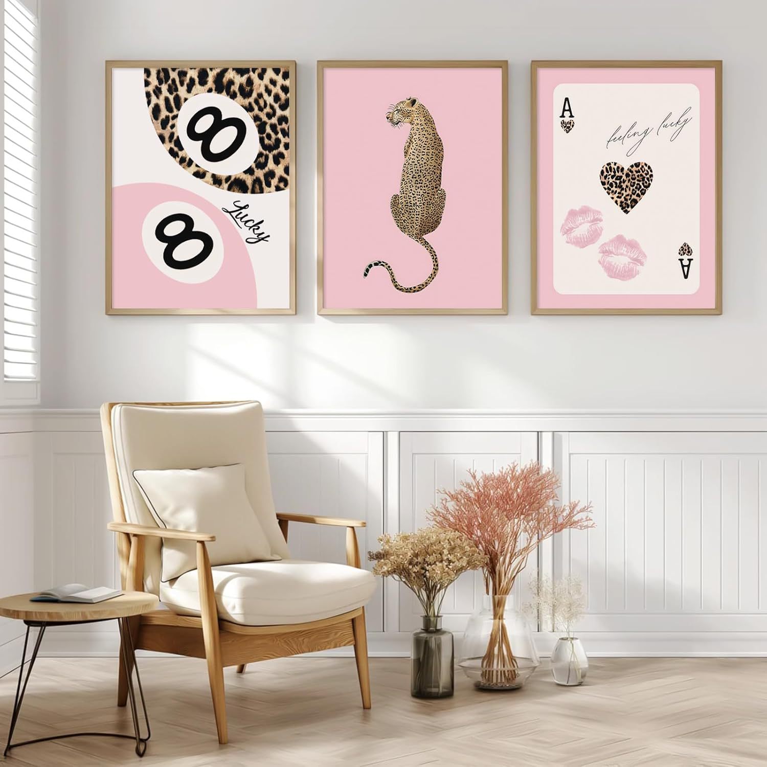 Foreign Trade Decorative Painting Art Painting Atmosphere Pink Leopard Cartoon Digital Printing Core Fresh Wall Decoration Living Room Picture