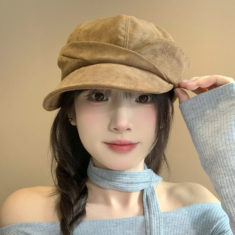 韩系美拉德色系秋冬加厚保暖贝雷帽女复古显脸小软帽檐鸭舌帽素颜|undefined