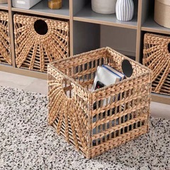 桌面收纳盒草编筐化妆品遥控器杂物箱钥匙玄关茶几置物篮宿舍极简