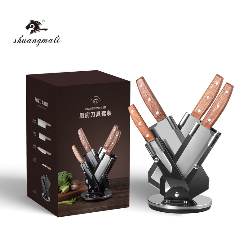 Cuchillo de cocina personalizado conjunto de cuchillo de cocina cuchillo de frutas doméstico corte hueso tronco mango de cinco piezas juego de regalo