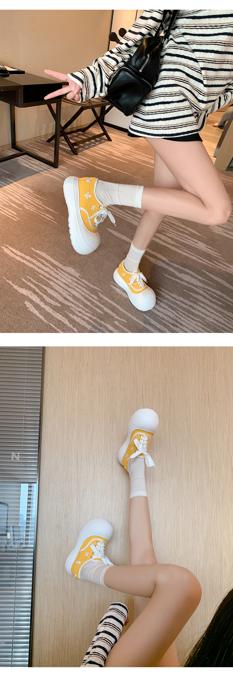 Giày sneaker nữ chunky đế dày thêu hoa mùa xuân 2026 — màu đen, màu vàng, màu đỏ chi tiết 24
