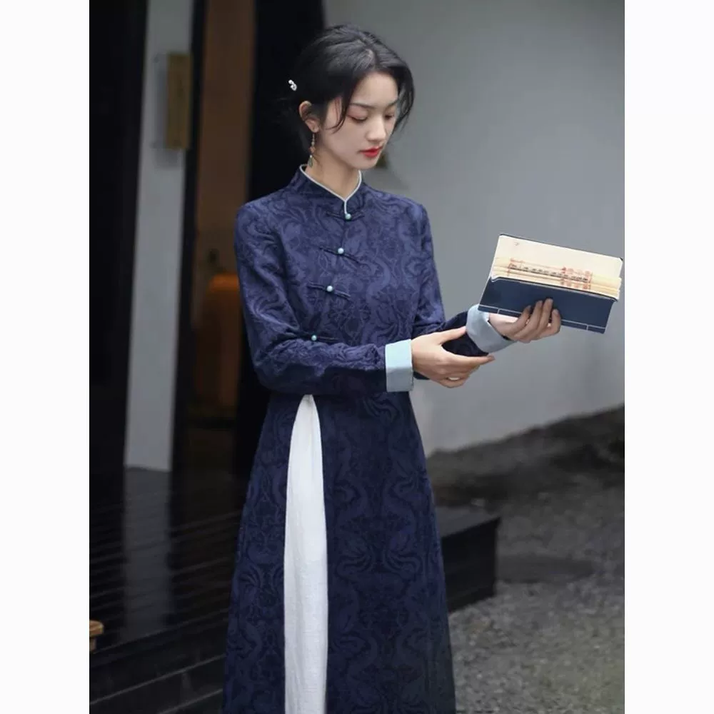 Новый топ-чонсам в китайском стиле, улучшенный женский чайный костюм ханьфу, костюм Тан в китайском стиле в стиле дзен, чайный костюм для чайного мастера на осень и зиму.