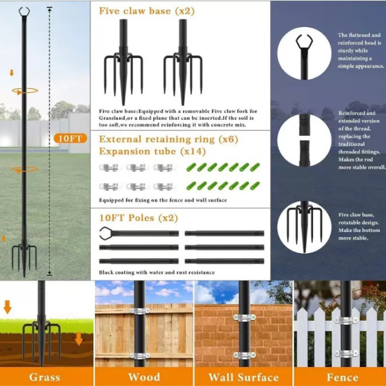 Jardín al aire libre patio jardín césped soporte de cadena de lámpara Amazon gancho de hierro forjado gancho de cadena de lámpara