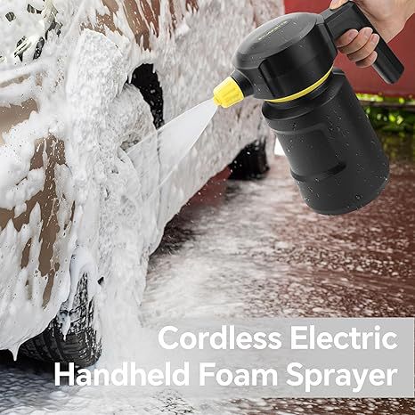 Car Wash Electric Foam Sprayer, Wireless Charging, One-Click Foaming, Household Handheld High-Pressure PA Sprayer, 2L, Hands-Free Foaming