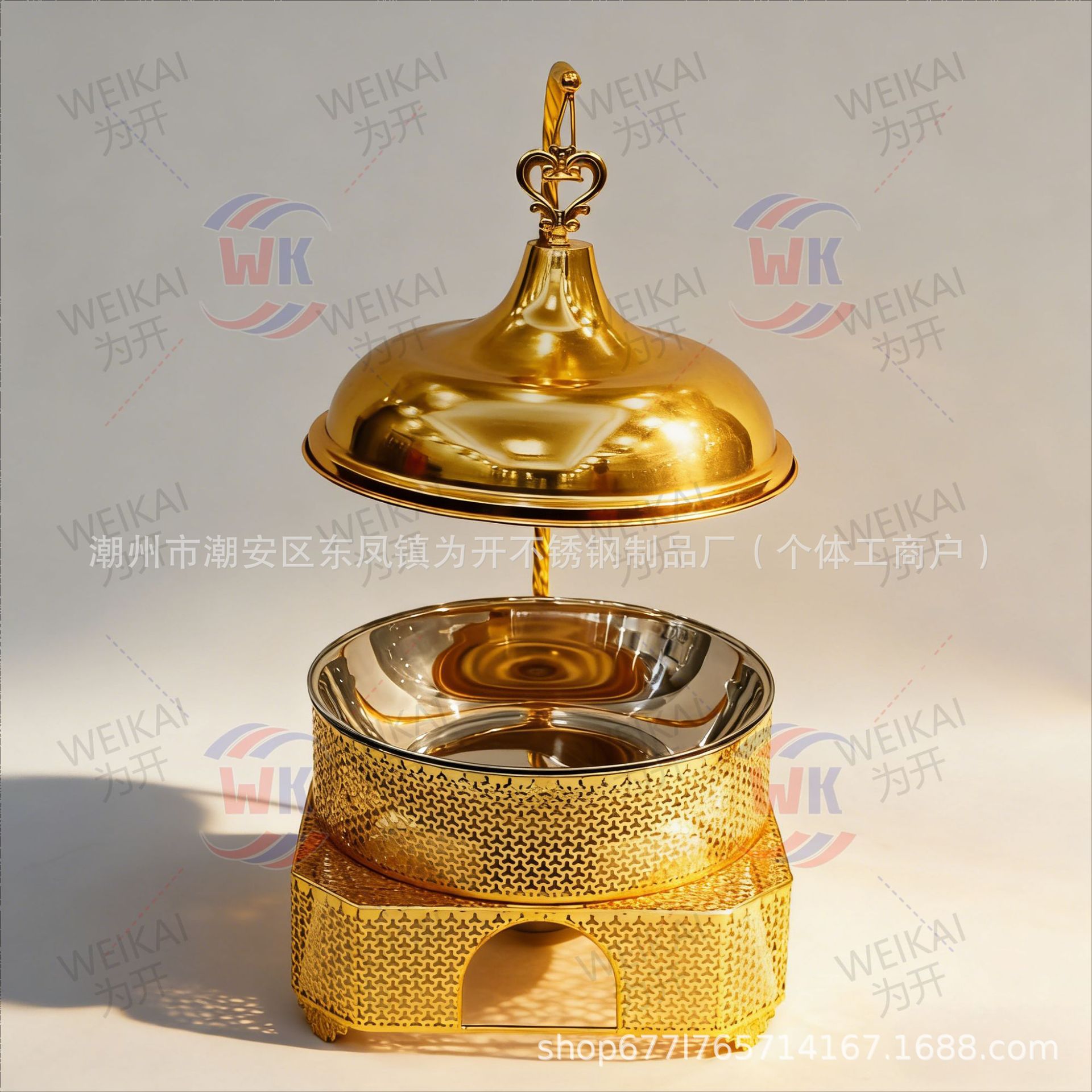 Fuente transfronteriza buffet dorado horno de lujo Hotel circular banquete de bodas horno de alcohol 8l horno de Buffy de acero inoxidable térmico image 10