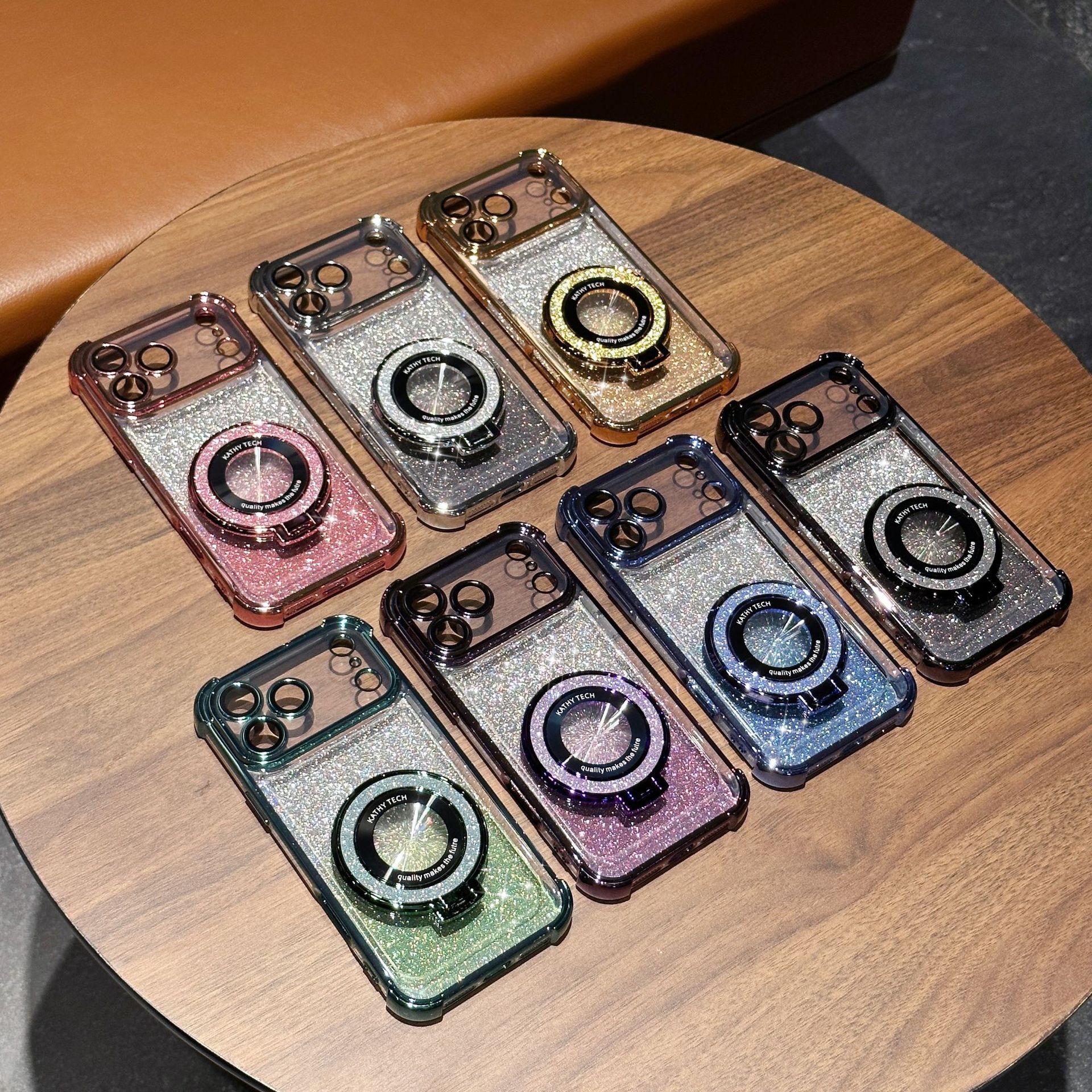 Aplicable para iPhone17 caso de teléfono móvil galvanizado cuatro ángulos anti-caída polvo parpadeo soporte magnético Apple 16 lente cubierta protectora de película