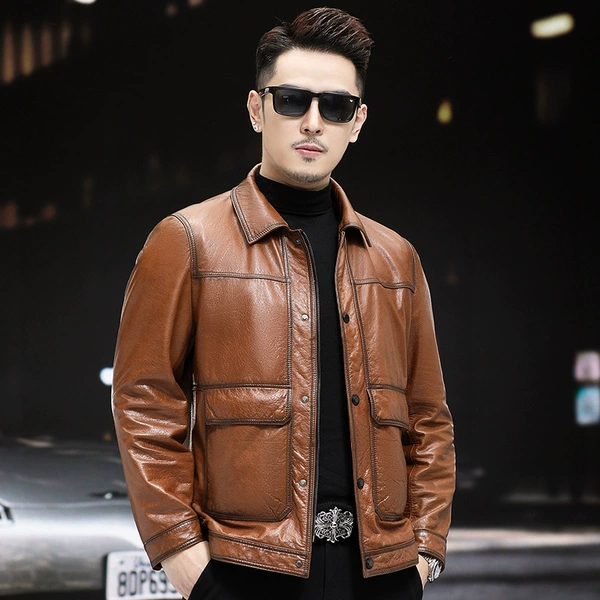 Brown oil wax leather thin model