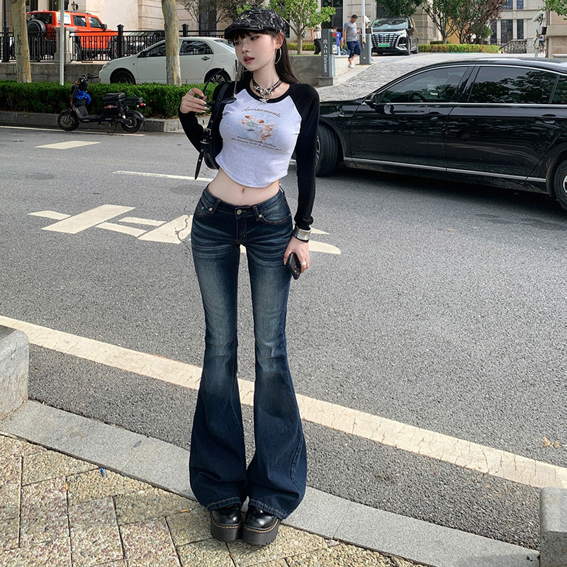 YC & American Retro Spice Girls Low Waist All-match Slim Fit Autumn and Winter Flared Pants Jeans Women & Long Pants YC & American Retro Spice Girls Low Waist All-match Slim Fit Autumn and Winter Flared Pants Jeans Women & Long Pants
