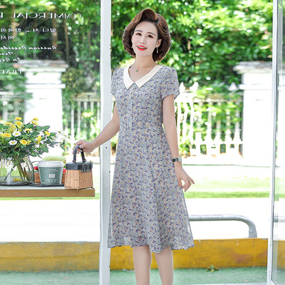 中年妈妈夏装连衣裙气质2022新款40岁50中老年女装洋气裙子娃娃领|ru