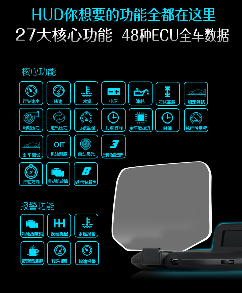 Intelligent Navigation Hud Car Display Screen, Multi-Functional Car High-Definition Head-Up Display, Speedometer, Exclusively for Cross-Border Sales