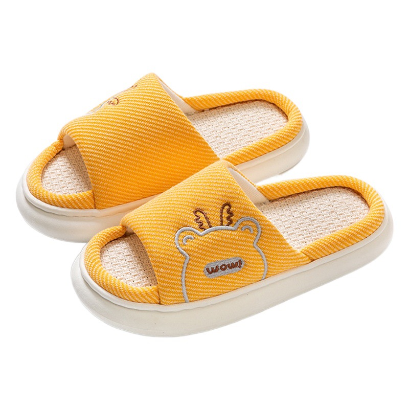 Pantuflas de lino para el hogar, primavera y otoño para mujeres, cuatro estaciones, algodón y lino de interior pisando mierda, fondo grueso, hogar, antideslizante, verano para hombres al por mayor