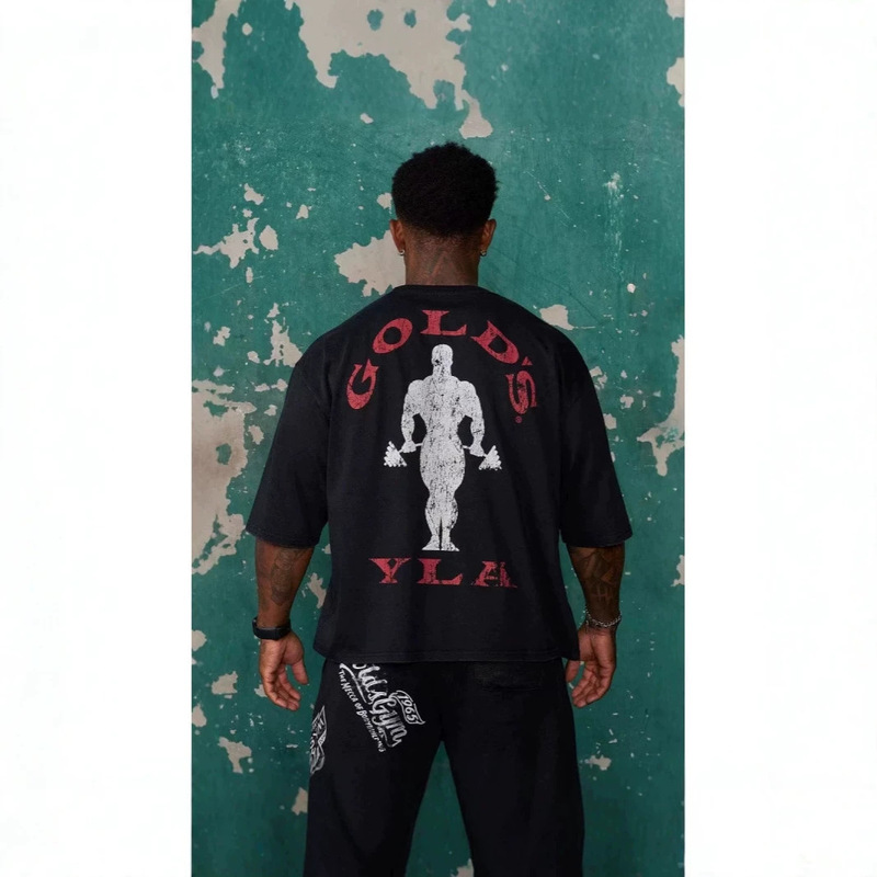 2026 Cross-Border Youngla New Men's Short-Sleeve Jogger Sports Fitness Cotton Large Size Loose Print