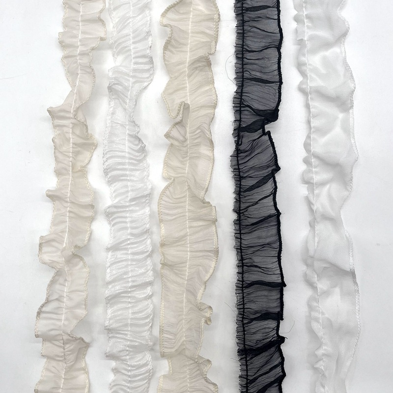 4cm 검은 작은 레이스 살구색 접힌 천 스트립 흰색 장식 스트랩 아동복 Hem Rag 인형 스커트 스트립