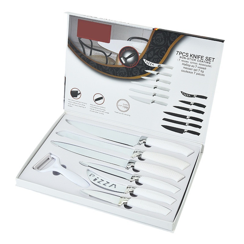 Fábrica en stock pintura en aerosol de acero inoxidable caja de siete piezas cuchillo traje hogar cuchillo de cocina cuchillo de fruta cuchillo de cocina combinación