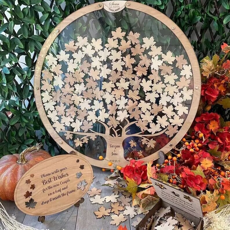 Wedding Guest Book Maple Leaf Wedding message board holiday blessing wooden greeting card graduation message