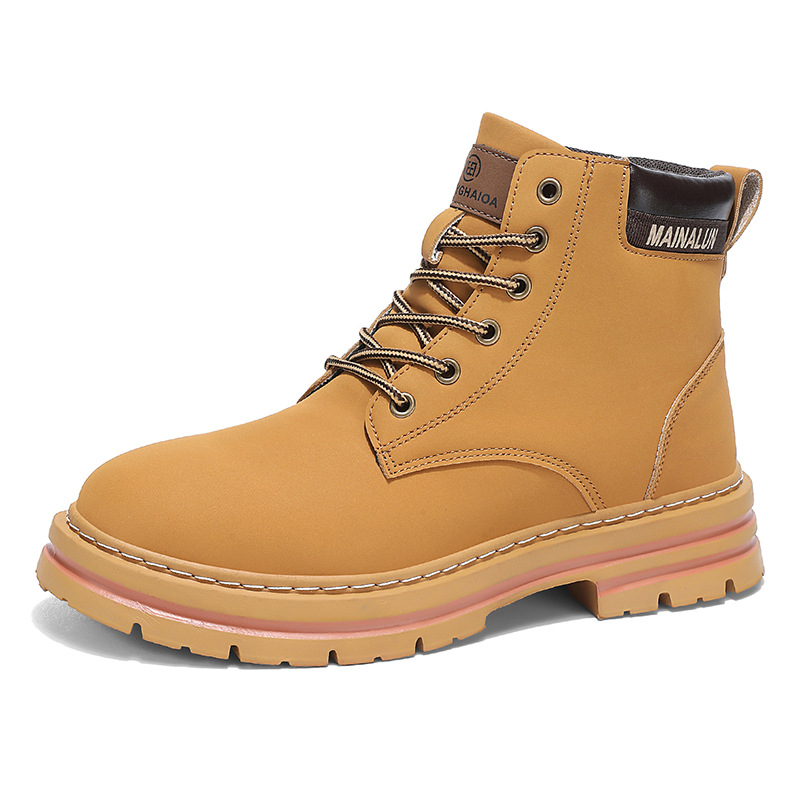 Bequeme Herren Arbeitsstiefel Im Retro-Stil - Hohe Plateau Sneaker Boots In Sandfarben, Parfait Pour Un Look Lässigen Im Alltag_voghion.com