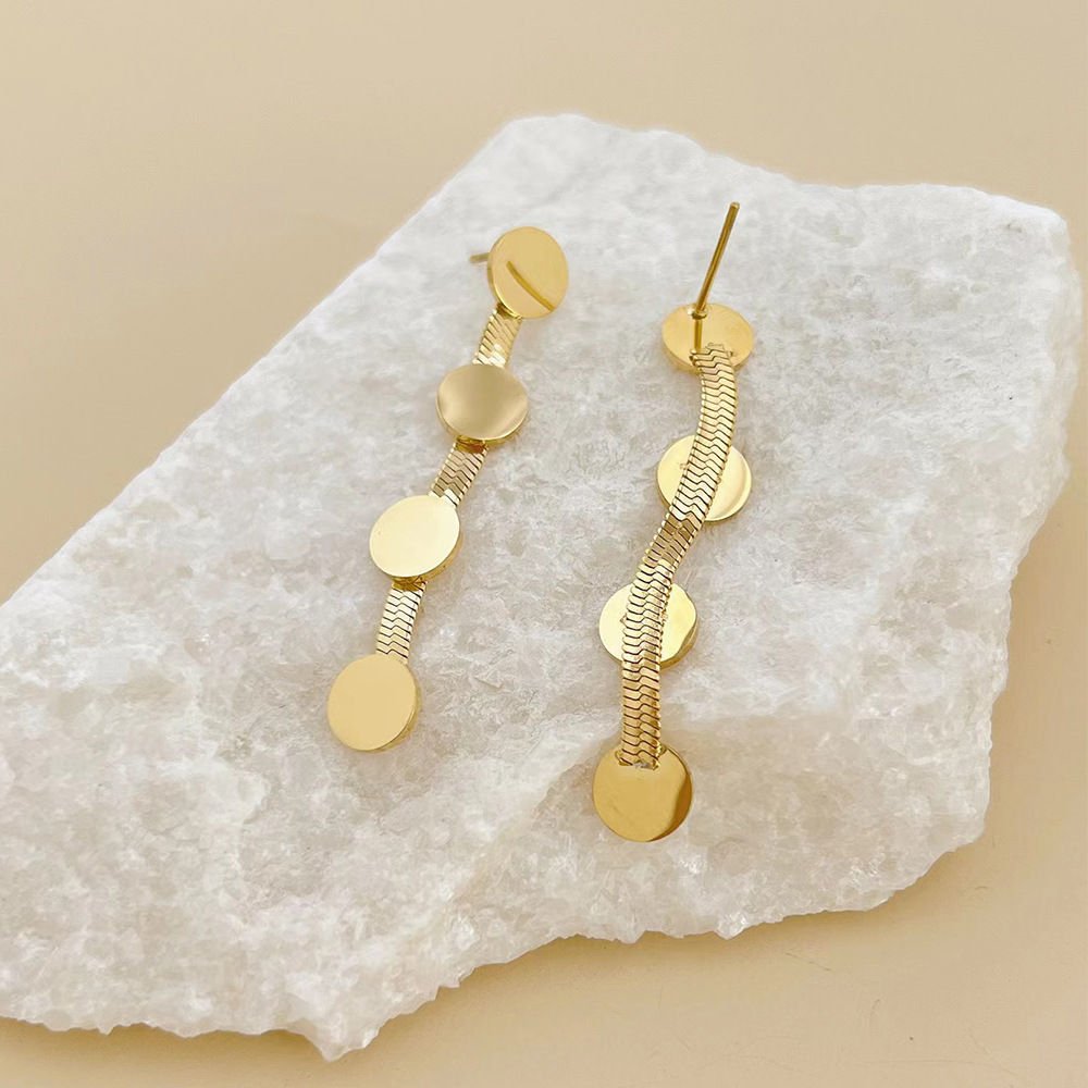 Refined Retro Sequined Snake Bone Chain Stainless Steel Long Simple Earrings_colorza_3