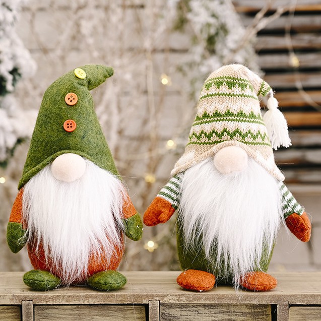 Decoraciones de Navidad nórdicas postura de punto muñeca sin cara creativa verde Papá Noel enano duende juguetes