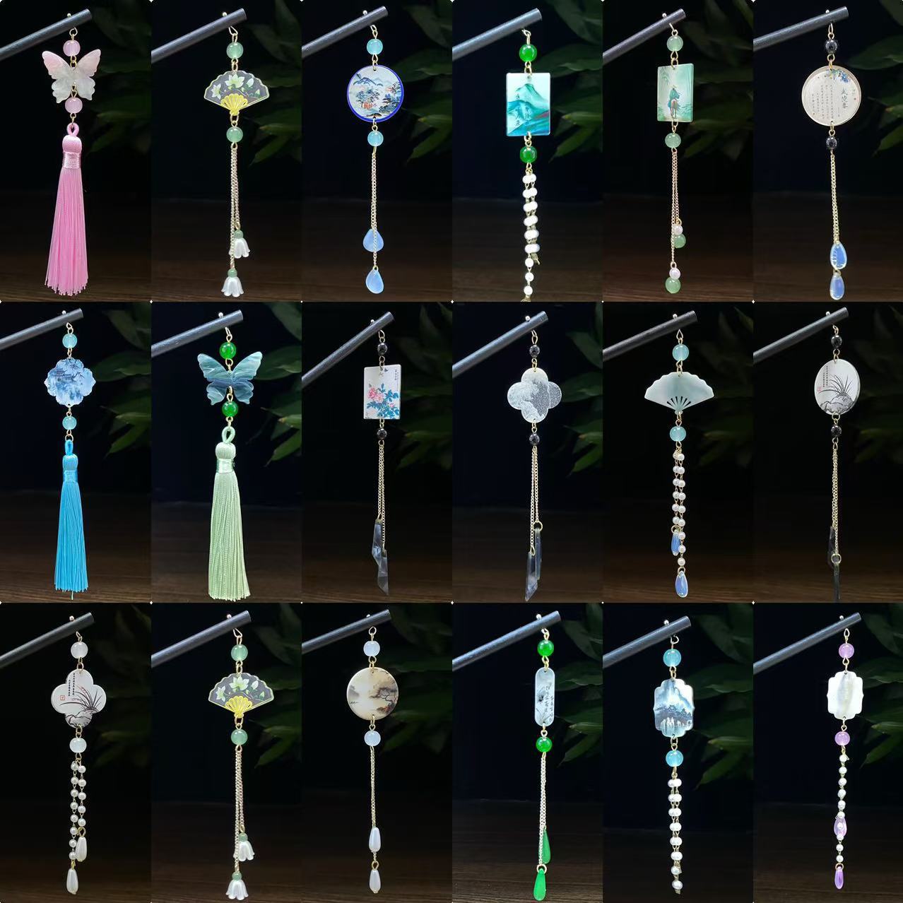 新中式水墨畫流蘇髮簪古風高級感木簪漢服盤髮簪子旗袍髮釵頭飾
