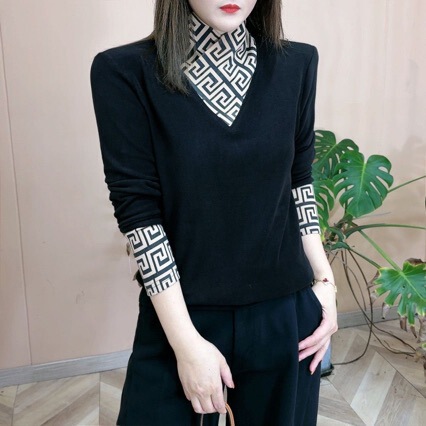 Ladies' Autumn/Winter Semi-High Collar Fleece Base Layer Top 2025 Fashion Trendy Stylish Tummy Covering Pseudo Two-Piece Upper Shirt