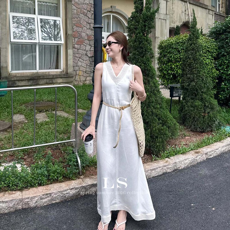[Ls New Brand] Black Label Minimalist Big Brand Summer New Simple Fashion V-Neck Slim Dress 30626 #