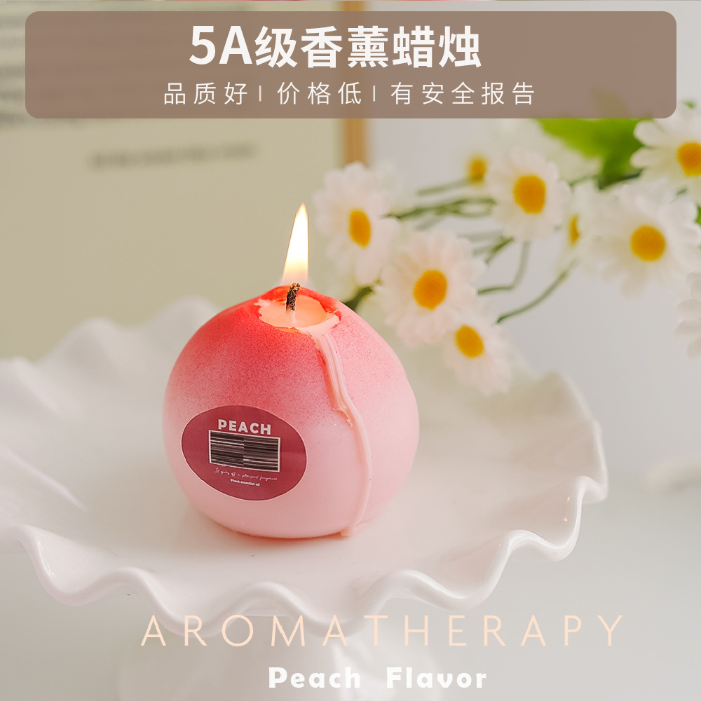 Fragancia hecha a mano Regalos de regalo de aroma de melocotón Adornos de velas con forma de fruta Velas con forma de fruta Regalo de ambiente transfronterizo