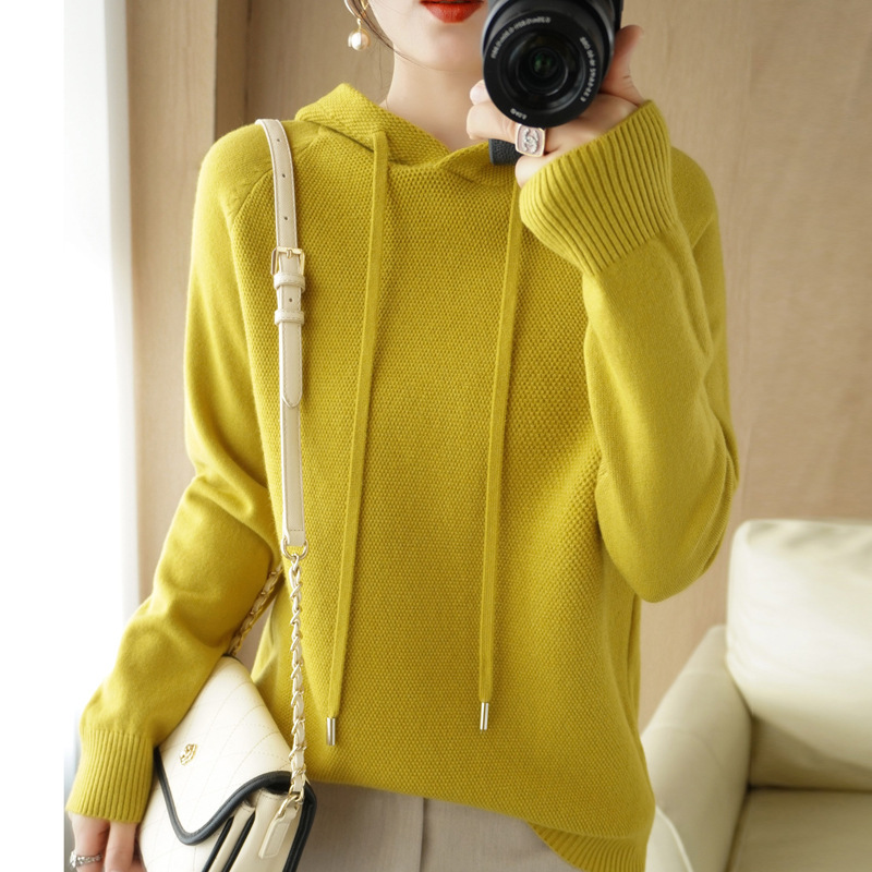 2024 spring women's coat solid color short hoodie collar sweater sweater women's casual lazy osmanthus pin hoodie