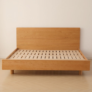 Nordic Cherry Wood Suspension Bed Full Solid Wood Double Single Bed Modern Simple Bed Japanese Style Log Small Apartment Bed Master Bedroom