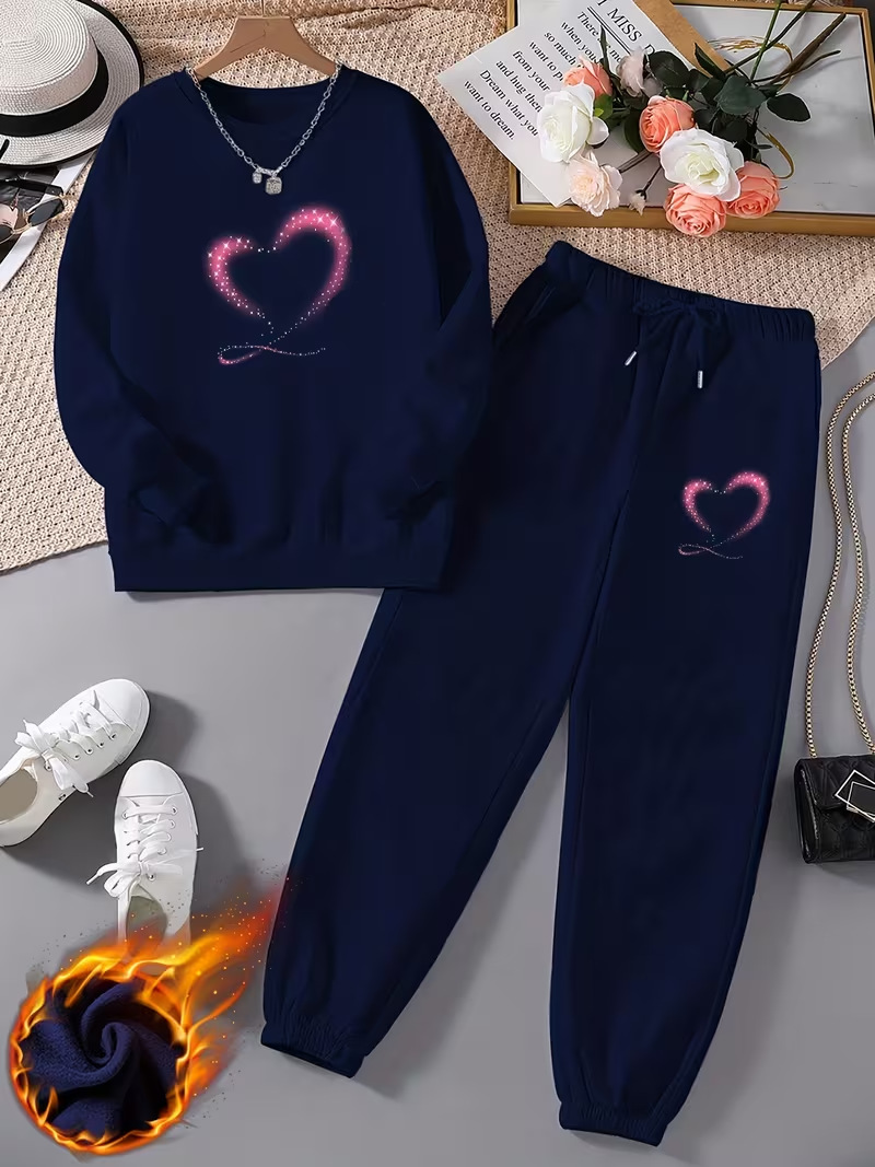 Women's Autumn/Winter Trendy Letter Crew Neck Long Sleeve Printed Sweatshirt Loose Casual Two Piece Set European American Style_voghion.com