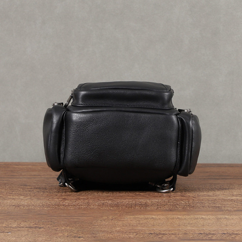 Túi đeo chéo nam da bò lớp đầu kiểu đeo ngực đa năng 22×12×28 cm — Màu đen chi tiết 2