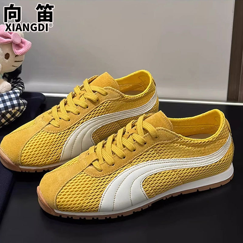 Genuine Leather Moral Training Shoes for Women 2025 New Summer Mesh Breathable White Shoes Soft Sole Forrest Gump Shoes Casual Sports Shoes