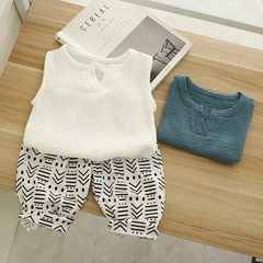 Children's Cotton-Linen V-Neck Top Set for Boys and Girls, Summer Outfit, 2-Piece Set for Infants and Young Children, New Summer Clothing, Casual for Outdoor Use