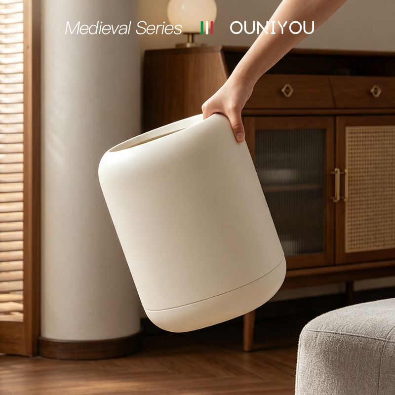 Household trash bin, 2026 new model, for living room and bedroom, thickened, large capacity, high aesthetic value, mid-century style, light luxury, high-end paper basket