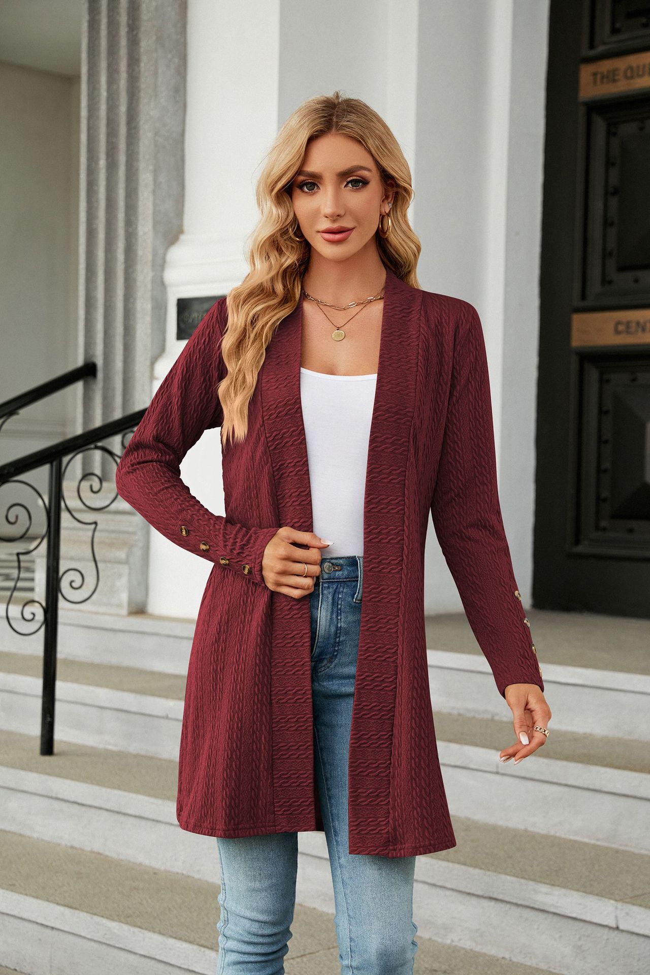 Cardigan Femme WNEEDU - Manches Longues, Col V Et Coupe Loose Pour Un Style Décontracté
