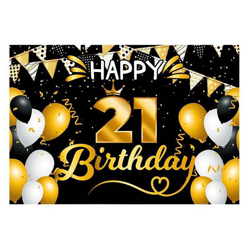 Nuevo cartel de cumpleaños de fondo de oro negro banner de tela fiesta de cumpleaños fiesta escena diseño decoraciones