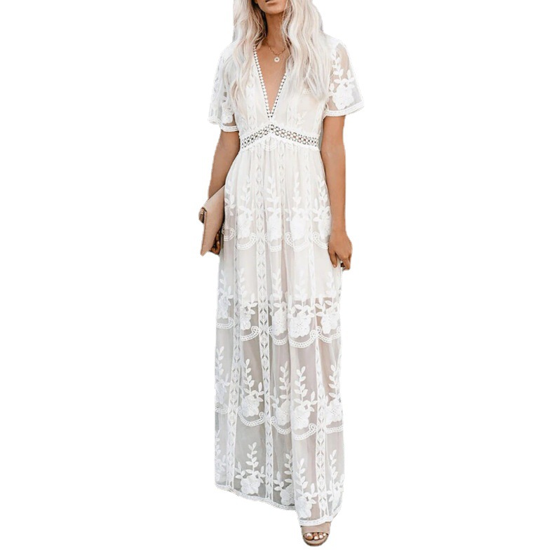 Comercio exterior transfronterizo europeo y americano en stock nueva ropa de mujer vendedora caliente Amazon Dunhuang vestido de encaje neto image 6