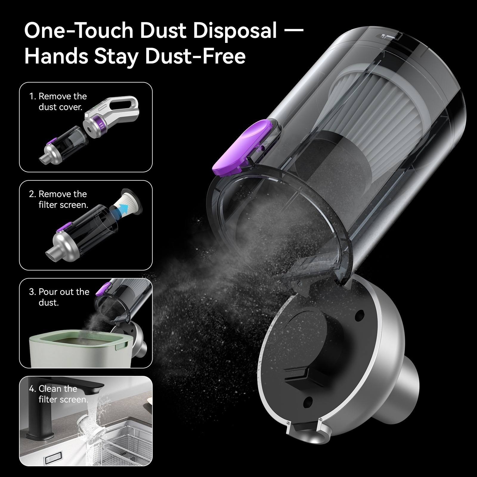 Car-mounted wireless vacuum cleaner, handheld portable digital display floor mop, multifunctional dust-absorbing and air-blowing device for home and car use
