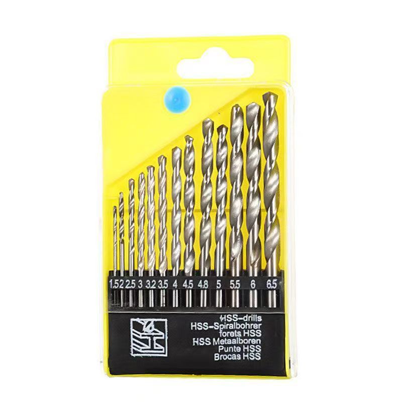 13Pcs Titanium-Plated Gold Round Handle Twist Drill Fully Polished 1.5-6.5mm Silver Drill Bit Hole Opener Cross-Border Labeling