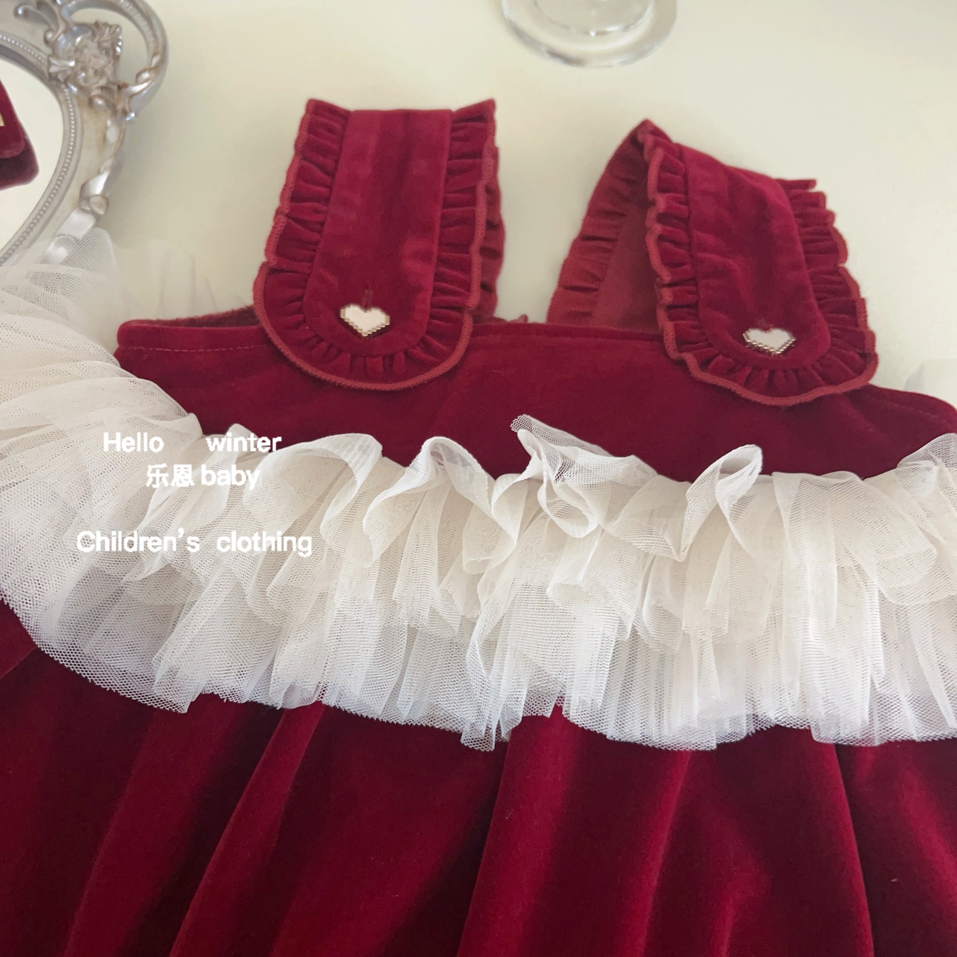 Leen ropa para niños niña chaleco de capullo rojo más falda de terciopelo falda de tirantes retro vestido de princesa festivo lindo
