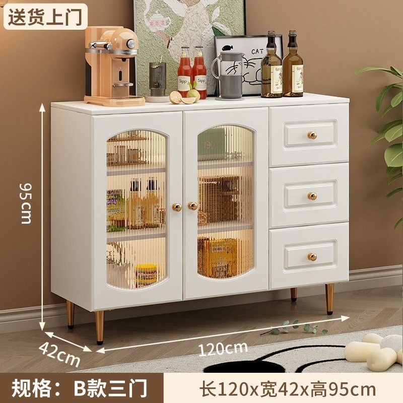 奶油风餐边柜家用厨房橱柜客厅置物柜现代简约边柜靠墙一体茶水柜|undefined