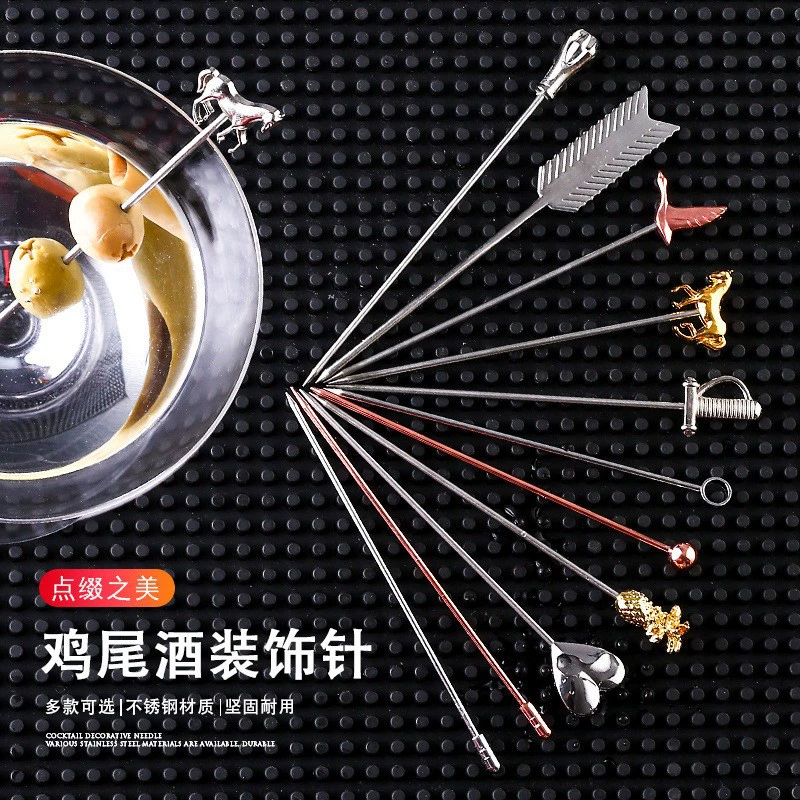 Иглы для коктейлей из нержавеющей стали, креативные украшения для фруктовых напитков, вина, оливок, бара, иглы для бокалов для вина