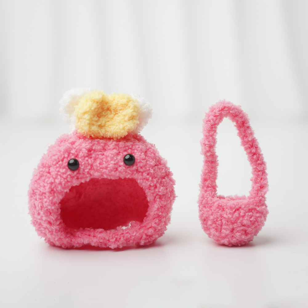 Pink chicken hood + rose red small velvet bag
