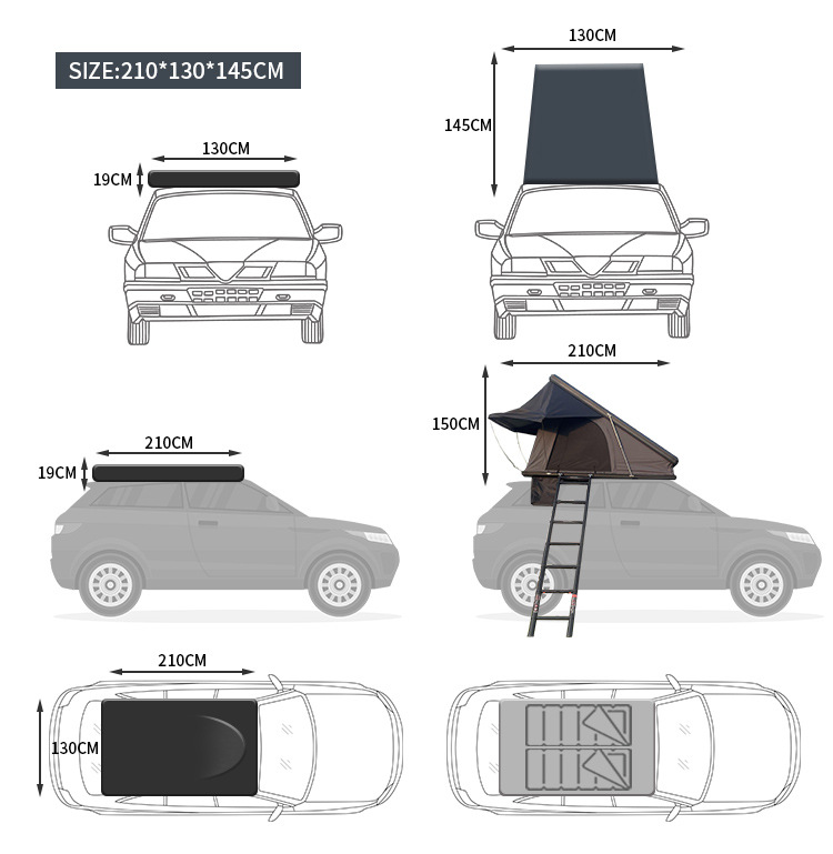 Cross-Border Aluminum Alloy Hard-Shell Roof Tent for Outdoor Camping and Self-Driving Travel, Customized Car Tent 210*130
