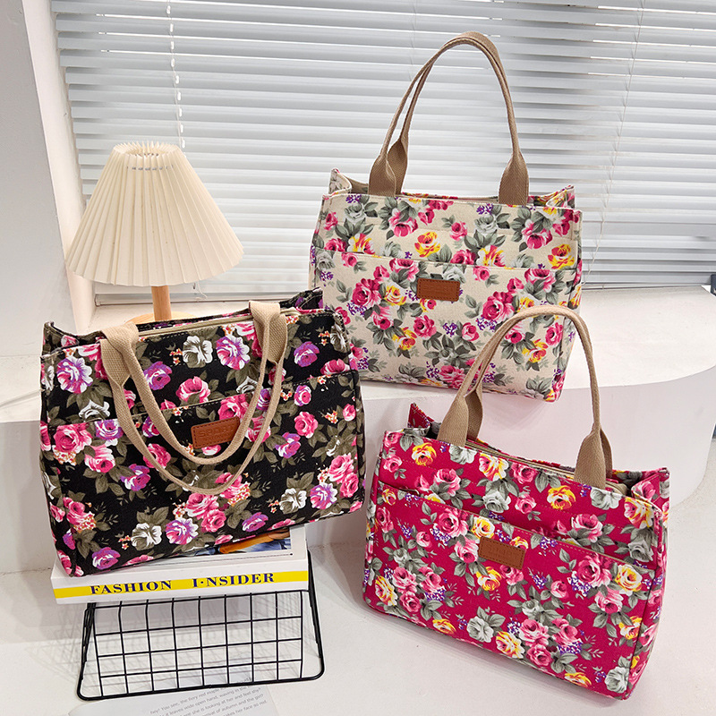 Canvas bag women's new large-capacity handbag versatile storage bag mommy hand bag office worker lunch bag wholesale