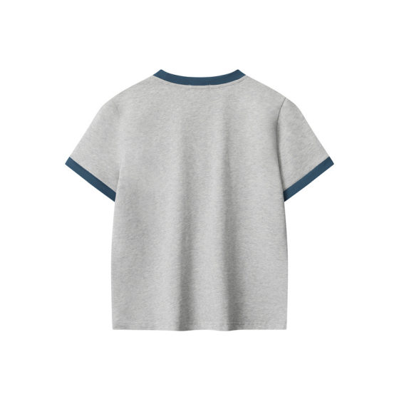 Nariele Flocking Printed Contrast Color Round Neck Short Sleeve Women's Spring and Summer Casual Simple T-Shirt New Top ina