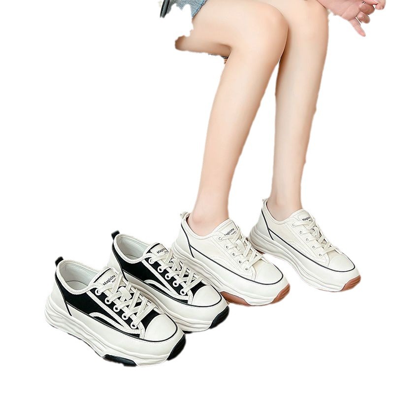 Beihaidao moda de suela gruesa zapatos de lona con cordones para las mujeres 2024 primavera nuevos zapatos blancos planos de moda para las mujeres
